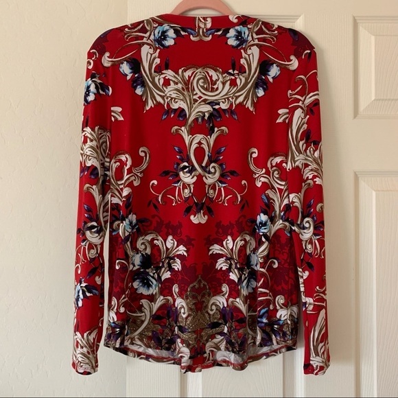 Dana Buchman Vintage y2k Inspired Red Floral Ornate Long Sleeve Blouse Small - Picture 6 of 8